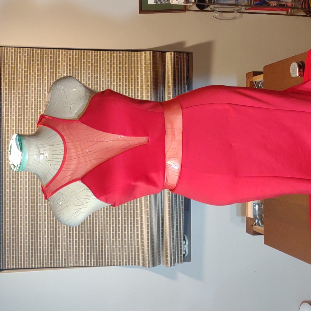 As U Wish Red Semi Sheer Maxi Dress Size  7 - Picture 3 of 10